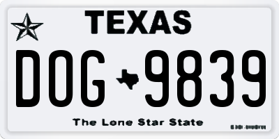TX license plate DOG9839