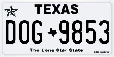 TX license plate DOG9853