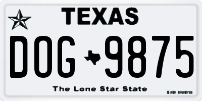 TX license plate DOG9875