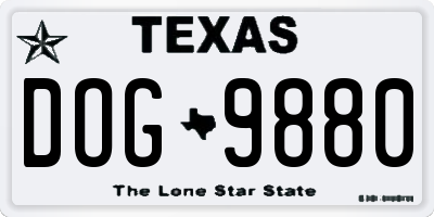TX license plate DOG9880