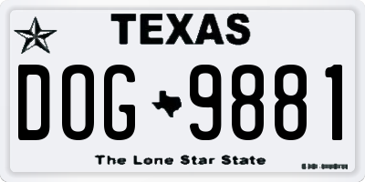 TX license plate DOG9881