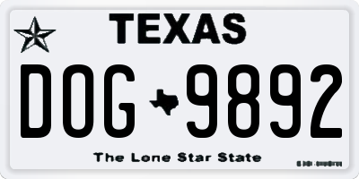 TX license plate DOG9892