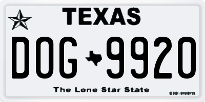 TX license plate DOG9920