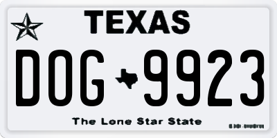 TX license plate DOG9923