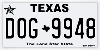 TX license plate DOG9948