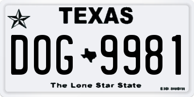 TX license plate DOG9981