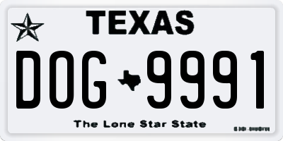 TX license plate DOG9991