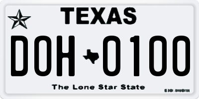 TX license plate DOH0100