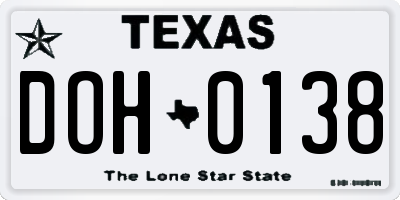 TX license plate DOH0138