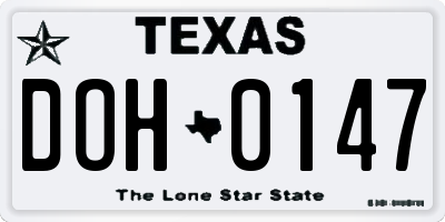 TX license plate DOH0147
