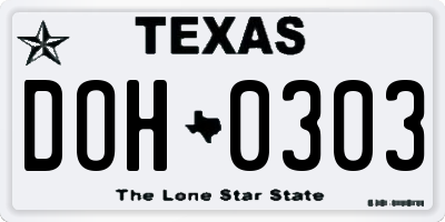 TX license plate DOH0303