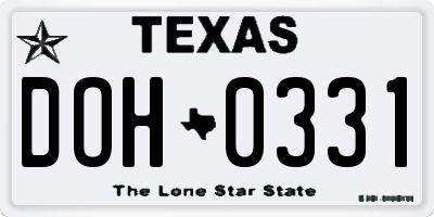TX license plate DOH0331
