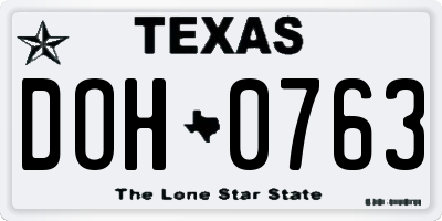 TX license plate DOH0763