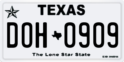 TX license plate DOH0909