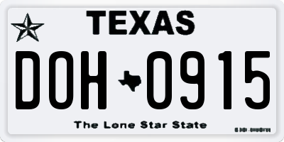 TX license plate DOH0915
