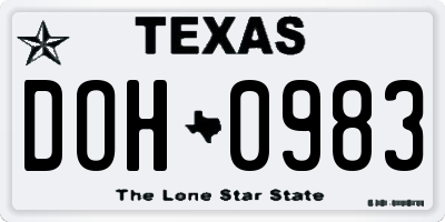 TX license plate DOH0983