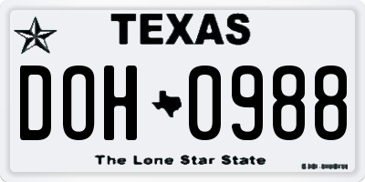 TX license plate DOH0988
