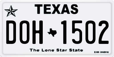 TX license plate DOH1502