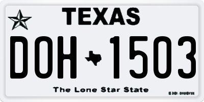 TX license plate DOH1503