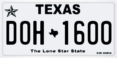 TX license plate DOH1600