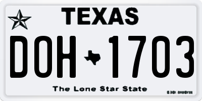 TX license plate DOH1703