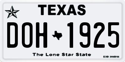 TX license plate DOH1925