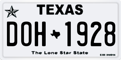 TX license plate DOH1928