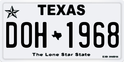 TX license plate DOH1968