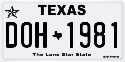 TX license plate DOH1981