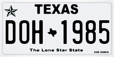 TX license plate DOH1985