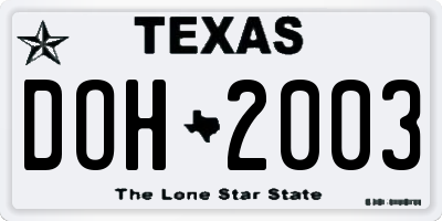 TX license plate DOH2003