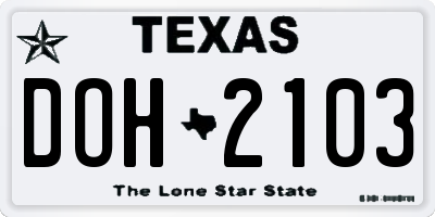 TX license plate DOH2103