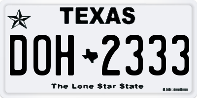 TX license plate DOH2333