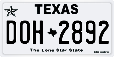 TX license plate DOH2892