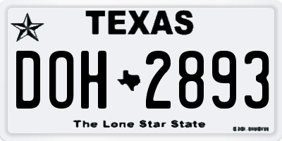 TX license plate DOH2893