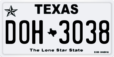 TX license plate DOH3038