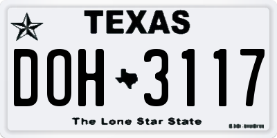 TX license plate DOH3117