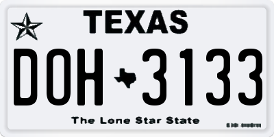 TX license plate DOH3133