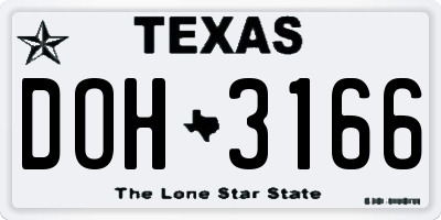TX license plate DOH3166