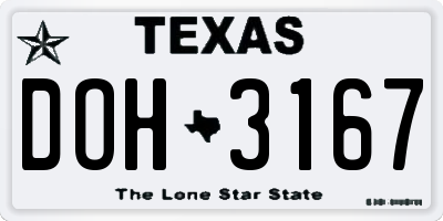 TX license plate DOH3167