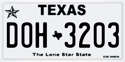 TX license plate DOH3203