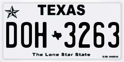 TX license plate DOH3263