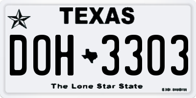 TX license plate DOH3303