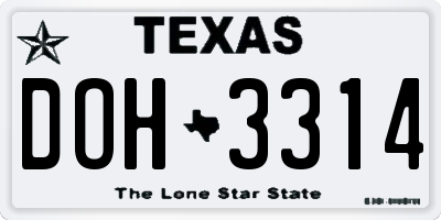 TX license plate DOH3314