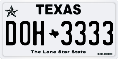 TX license plate DOH3333