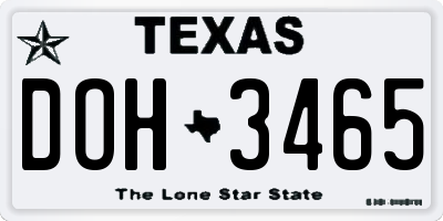 TX license plate DOH3465