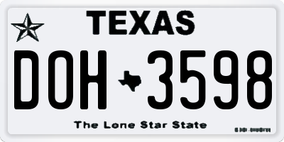 TX license plate DOH3598