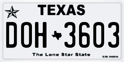 TX license plate DOH3603