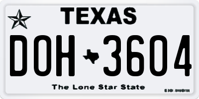 TX license plate DOH3604