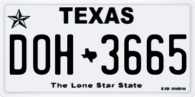 TX license plate DOH3665